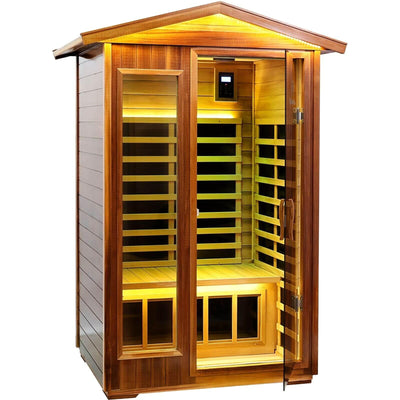 Wearwell-902VR 2 Person Outdoor Ultra-Low EMF Infrared Sauna in Red Cedar | Nature's Art, Noble Enjoyment | Clearance Sale