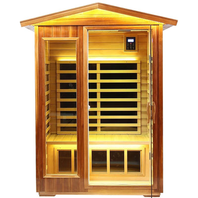 Wearwell-902VR 2 Person Outdoor Ultra-Low EMF Infrared Sauna in Red Cedar | Nature's Art, Noble Enjoyment | Clearance Sale