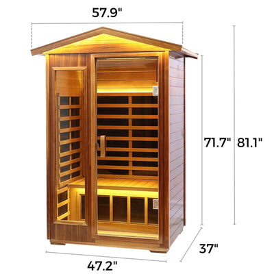 Wearwell-902VR 2 Person Outdoor Ultra-Low EMF Infrared Sauna in Red Cedar | Nature's Art, Noble Enjoyment | Clearance Sale