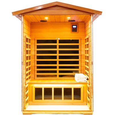 Wearwell-902VT 2 Person Outdoor Ultra-Low EMF Infrared Sauna in Mahogany | Strong Weather Resistance