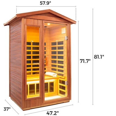 Wearwell-902VT 2 Person Outdoor Ultra-Low EMF Infrared Sauna in Mahogany | Strong Weather Resistance