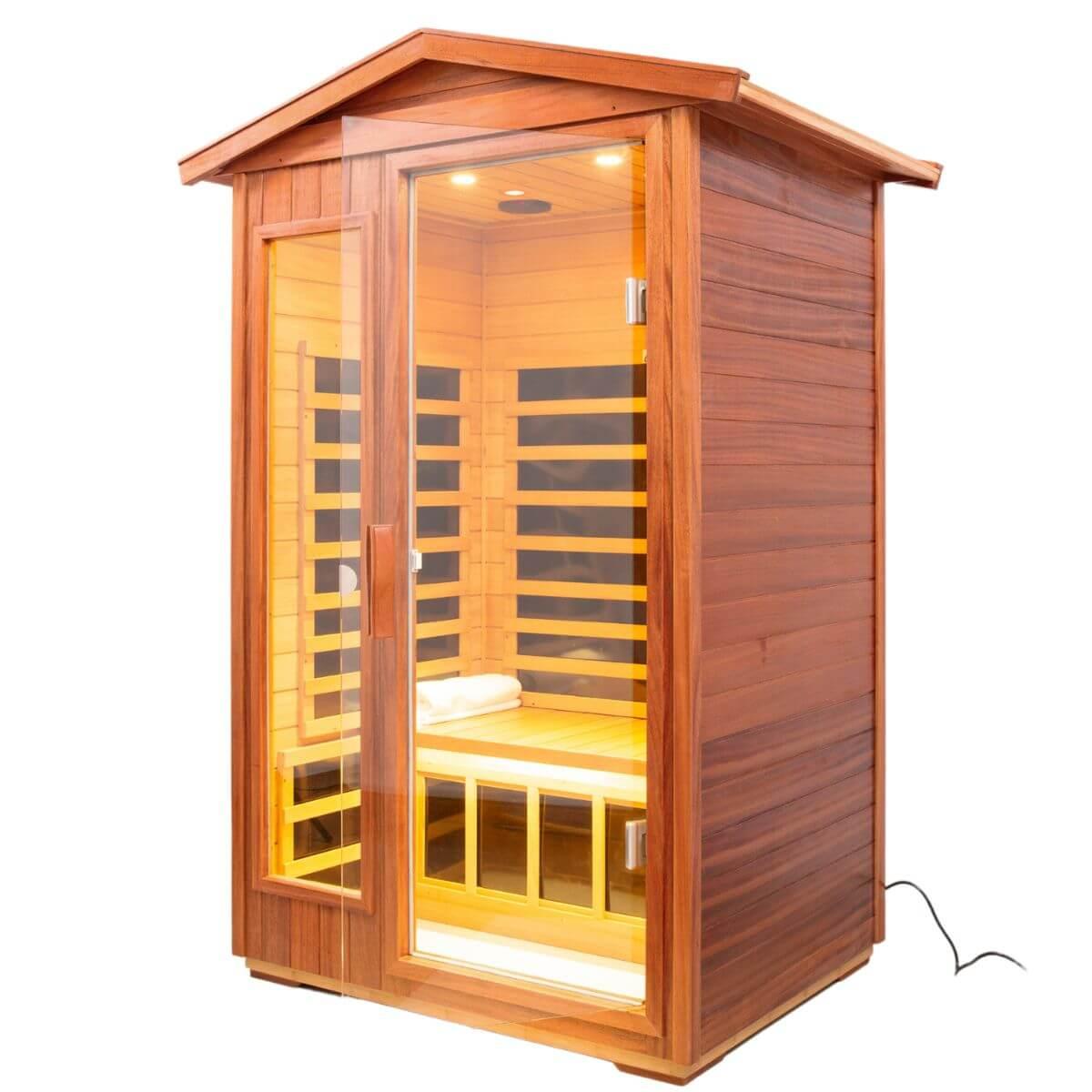 Wearwell-902VT 2 Person Outdoor Ultra-Low EMF Infrared Sauna in Mahogany | Strong Weather Resistance